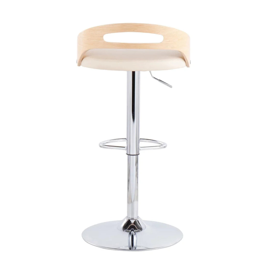 Natural Modern Leather In Cream Wood Mid-Century Adjustable Barstool Faux Swivel Cassis With And