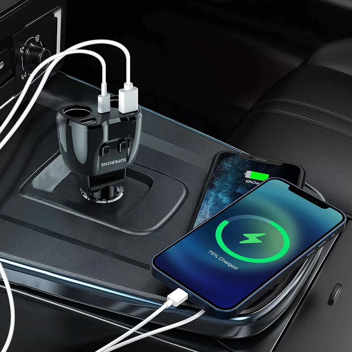 PD Splitter Lighter Pro for ette SUPERONE GPS/Dash Charger C ?Upgraded? 2-Socket Car Max/13/12/11 180W QC3.0 ette and USB Lighter Cam/Laptop/iPad/iPhone Splitter, with 13 Dual 20W Adapter