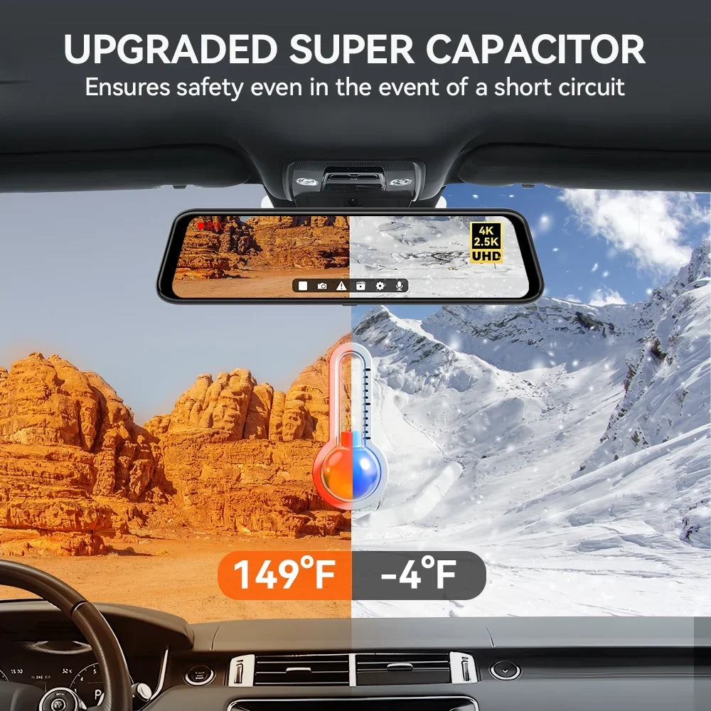 Card Mirror Cam, Cam Camera, and 4K 2.5K & WDR, with Dash Dash WOLFBOX Dash 64GB for GPS Camera Rear View Car Free 12" Night Mirror Vision, Front Rear Rearview