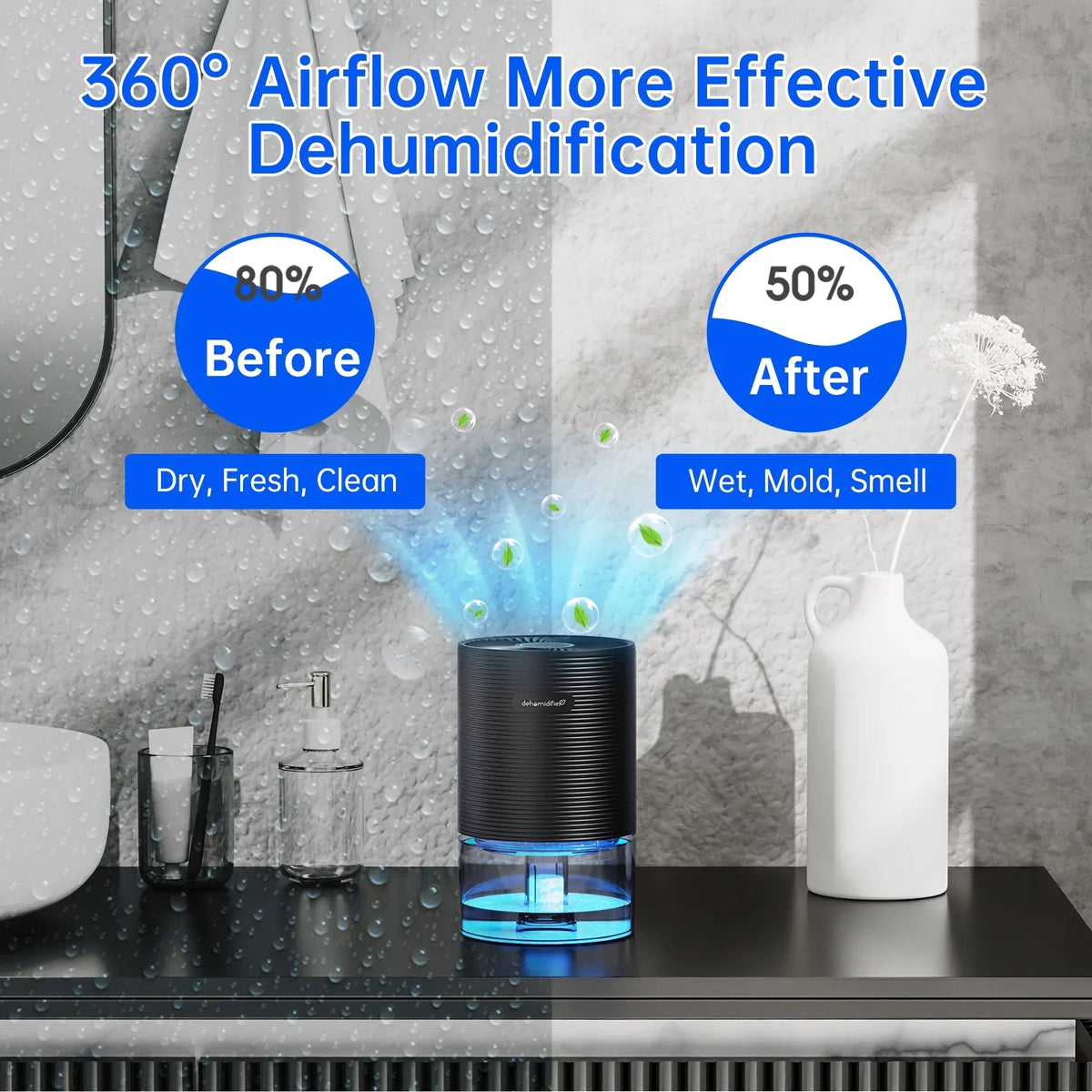 Light Auto-off,7 27oz Bedroom sq.ft-Black up Colors Alrocket for with Small 215 Dehumidifiers to LED