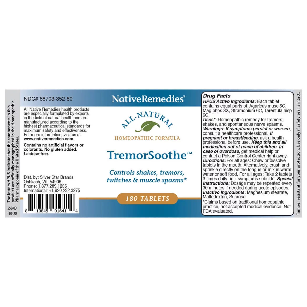 Twitches Formula TremorSoothe Spasms Temporarily NativeRemedies and Control - Shakes, -180 Muscle Homeopathic Tablets Tremors, Natural to