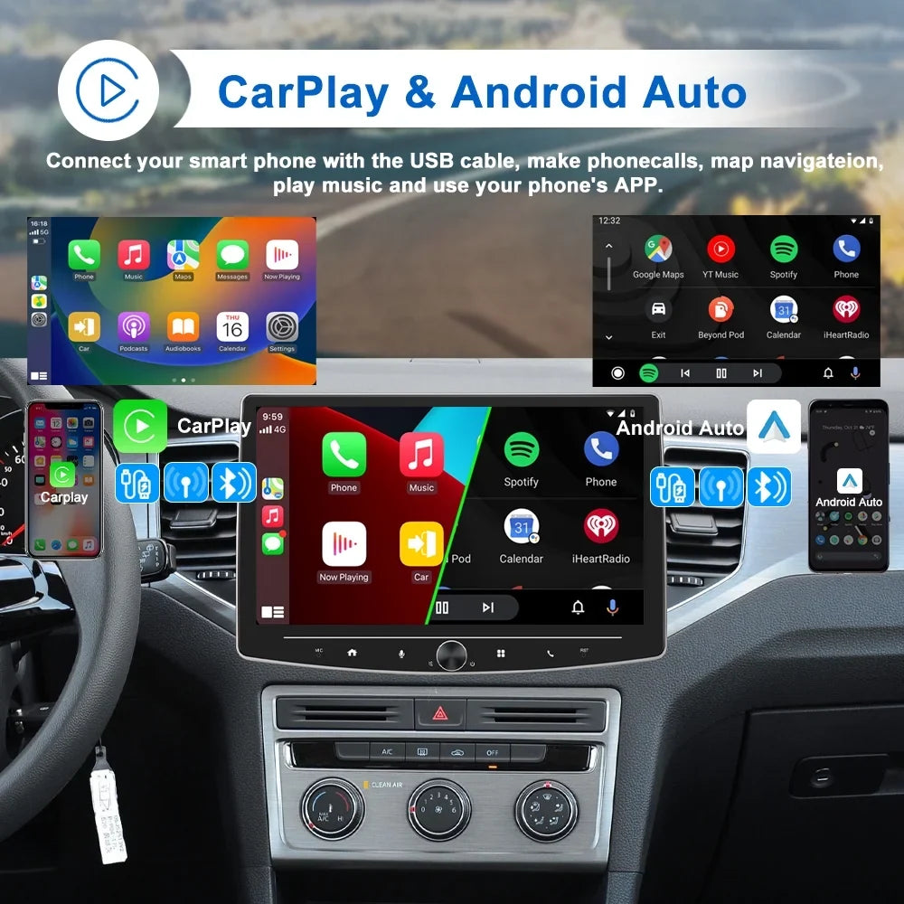 1 Player Android Car Radio Touch Receiver USB USB Carplay with Audio 10 Single Multimedia Camera Screen Din Mirror Stereo HD Link Reversing Bluetooth AHD Inch FM Apple Auto including