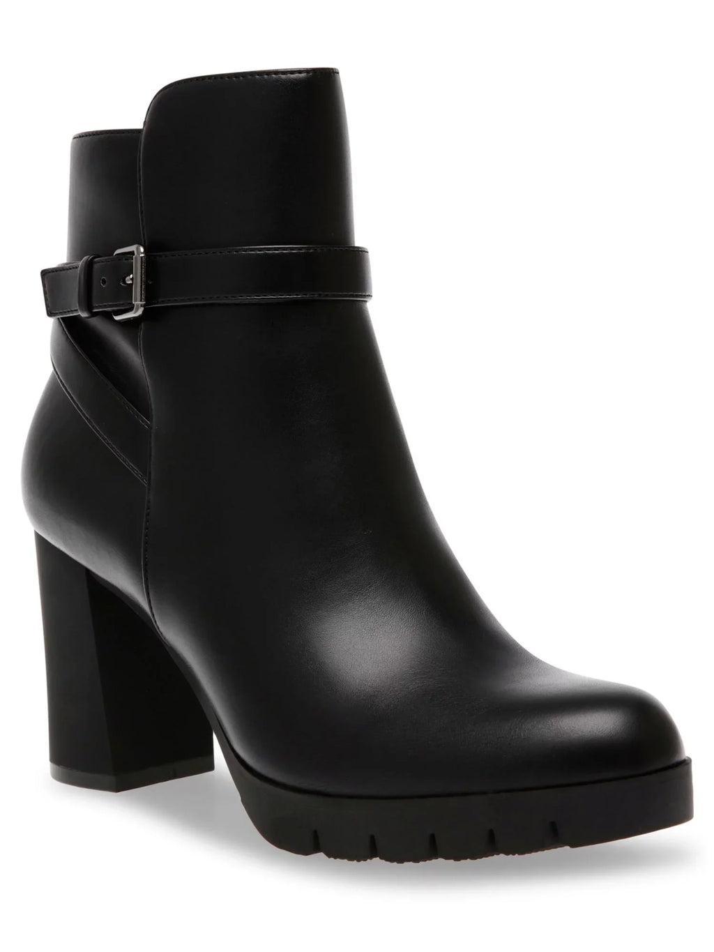 ANNE Cushioned Heel Accent Round Womens Booties M Heidi 6 Toe KLEIN Black Buckle Dress Zip-Up Block