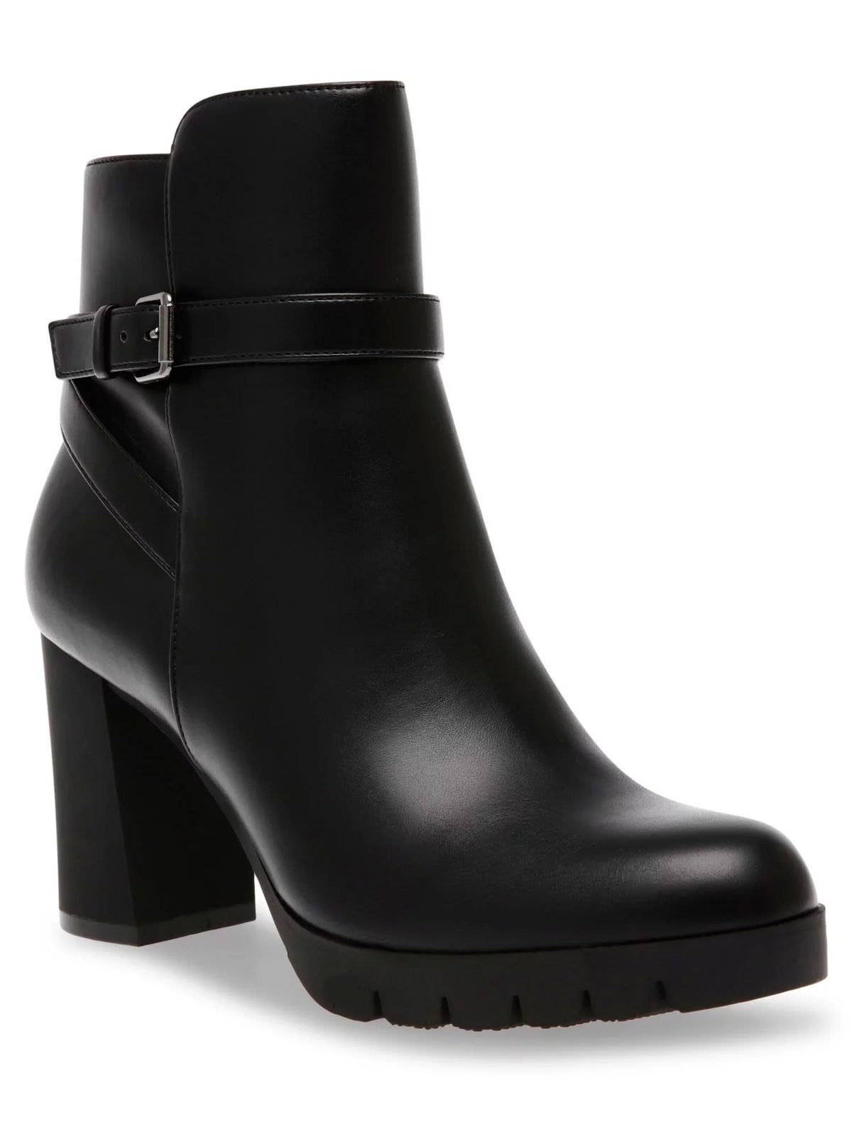 ANNE Cushioned Heel Accent Round Womens Booties M Heidi 6 Toe KLEIN Black Buckle Dress Zip-Up Block