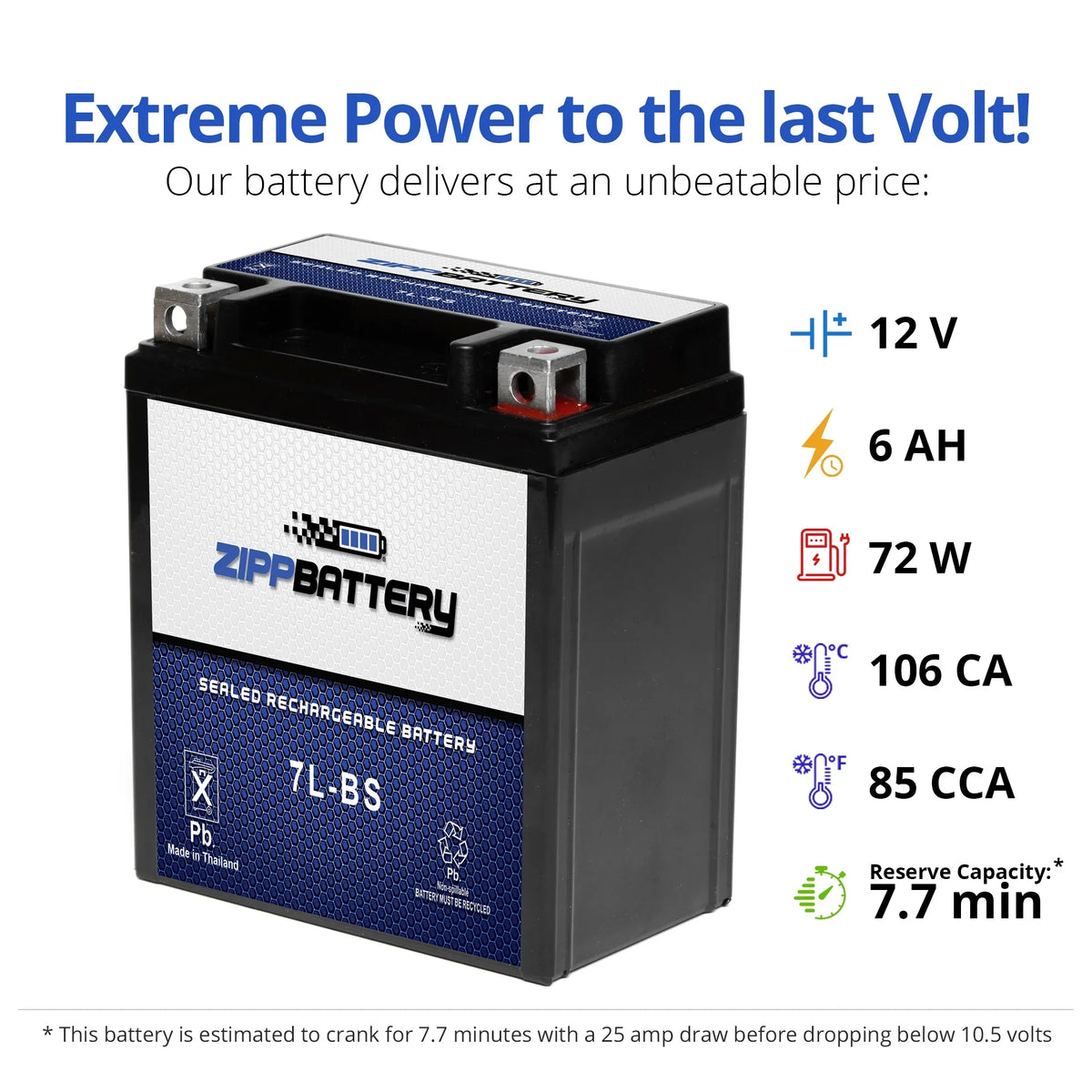 Kawasaki 12 Ytx7l-bs 75 Zipp (7l-bs Atv 2009 Battery Battery Volts,6 450cc Kfx450r Ah, for Cca)