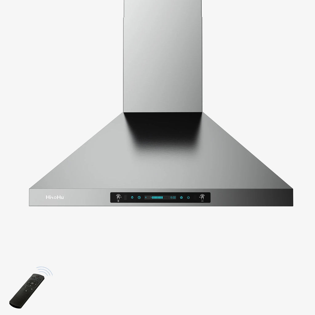 with HisoHu Stainless Vent CFM Kitchen Mount 4 Convertible Range Speed LED Hood Hood Inch Hoods Gesture Duct, Steel lights(A02-36") Ducted/Ductless 780 Dimmable Hood, Sensing Exhaust 36 with Wall