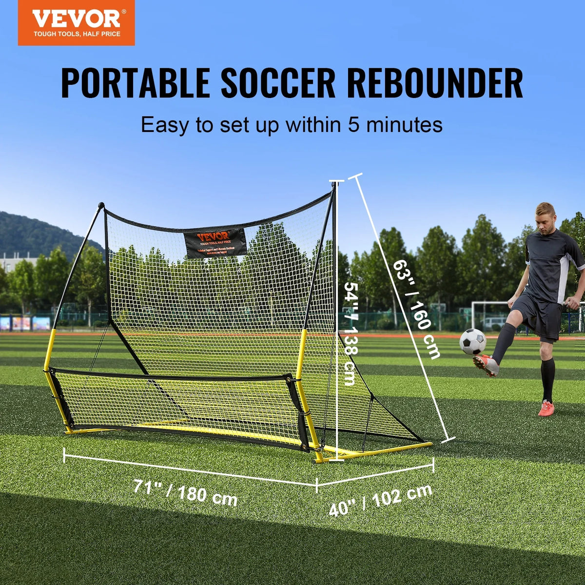 Trainer Net Soccer BENTISM Rebounder 2-IN-1 71"x40" Portable Portable Soccer Bag
