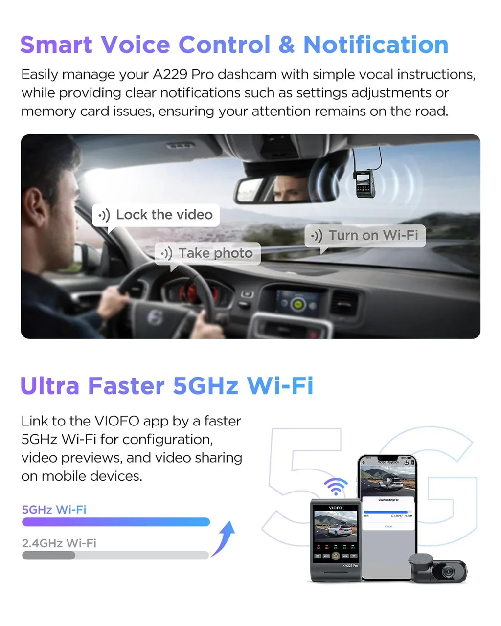 VIOFO Dual 2CH Rear A229 IMX678 lb 2 4K+2K Pro IMX675 2 Camera & Front with Car Dashcam STARVIS GPS,