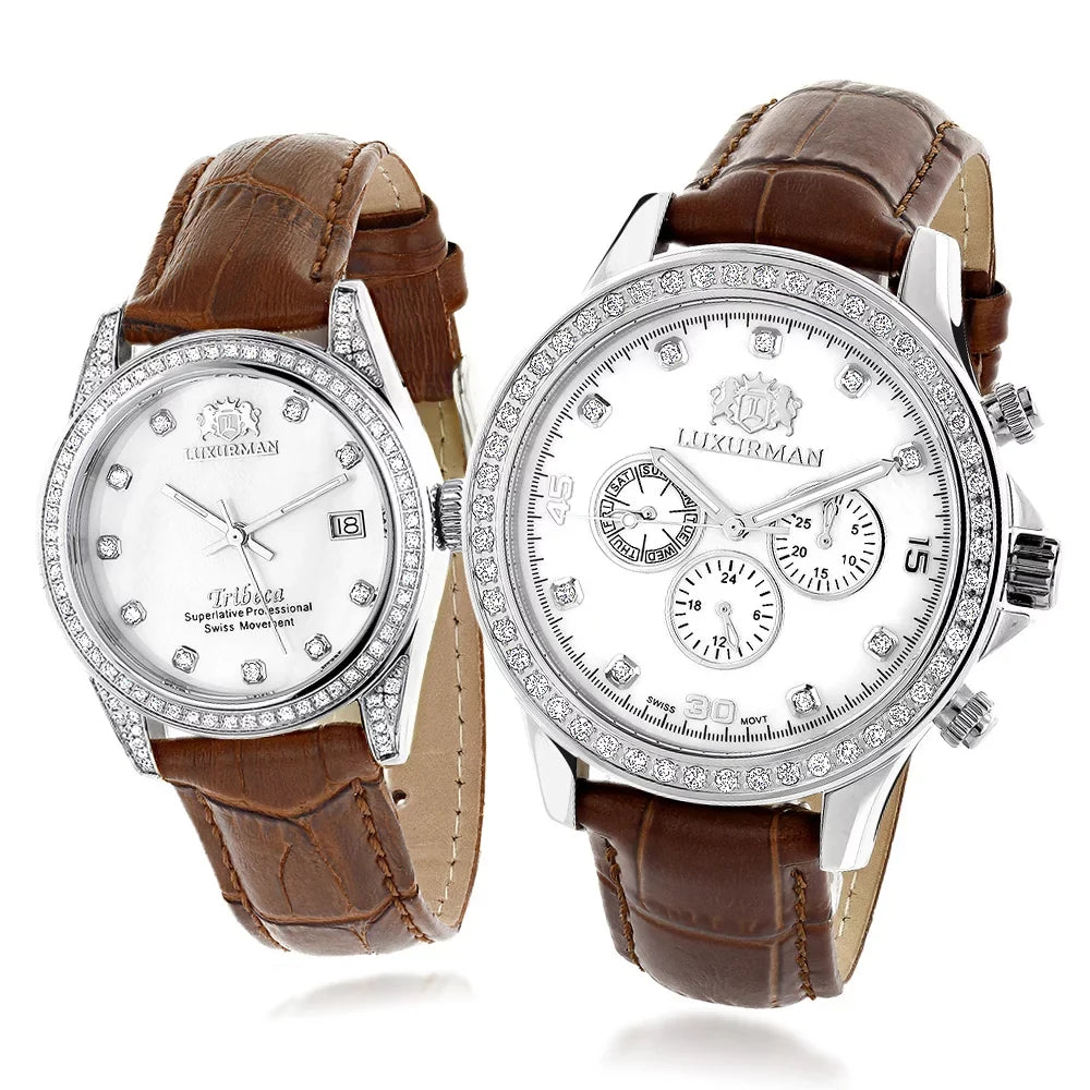 Watches Gold White His Matching Plated Hers Watches and MOP Diamond
