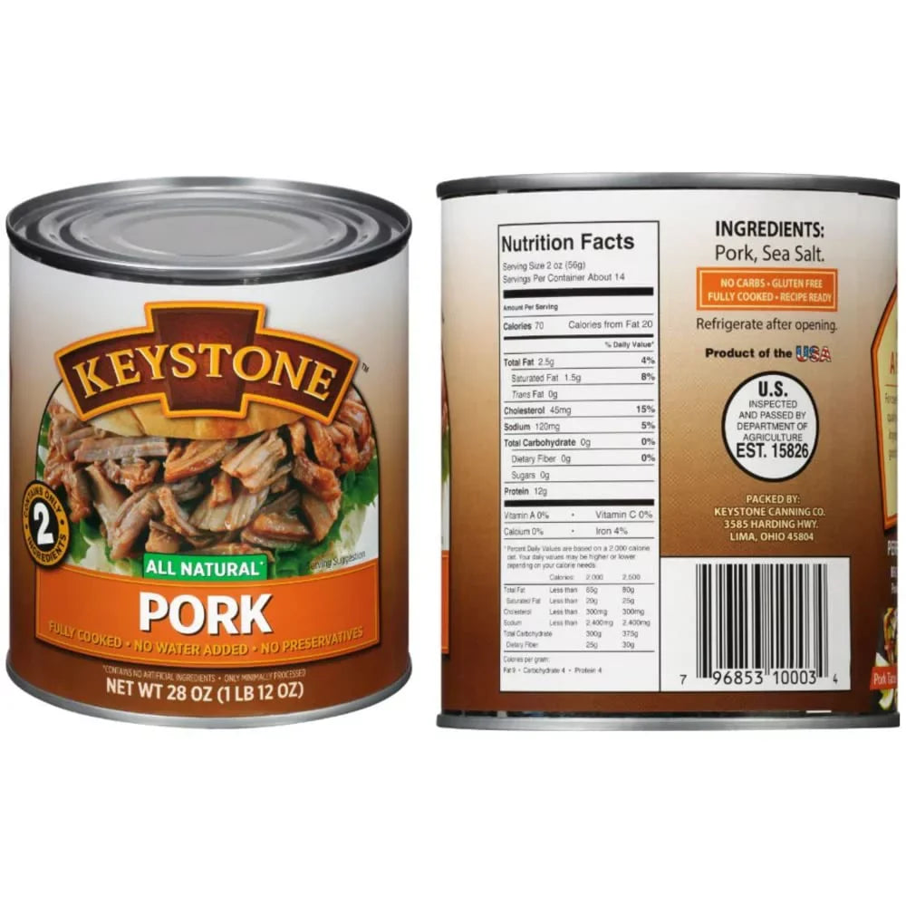 Long Cans Chicken 2 Pork (6 Natural 28oz of Survival Keystone Life Camping Emergency Food eat Ready Beef, - Combo and Shelf All Each) to Cans