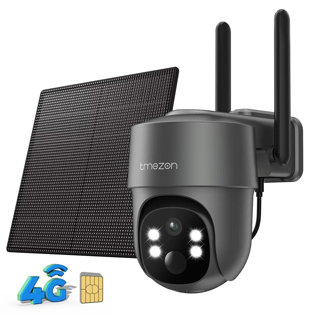 Waterproof 3MP LTE 4G IP66 with Color Home TMEZON Surveillance Security WiFi Surveillance Wireless Solar Camera Cellular Night Powered, Vision Spotlight Camera Camera