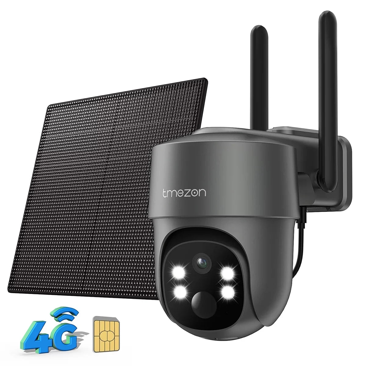 Waterproof 3MP LTE 4G IP66 with Color Home TMEZON Surveillance Security WiFi Surveillance Wireless Solar Camera Cellular Night Powered, Vision Spotlight Camera Camera