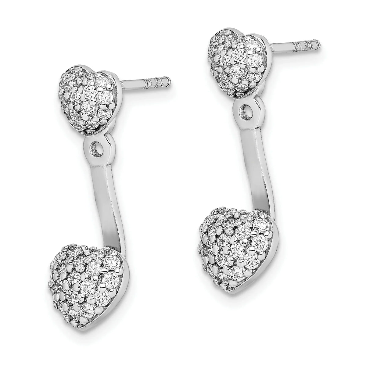 Earrings Jacket Post Rhodium-plated Heart Silver Primal Silver CZ Sterling with