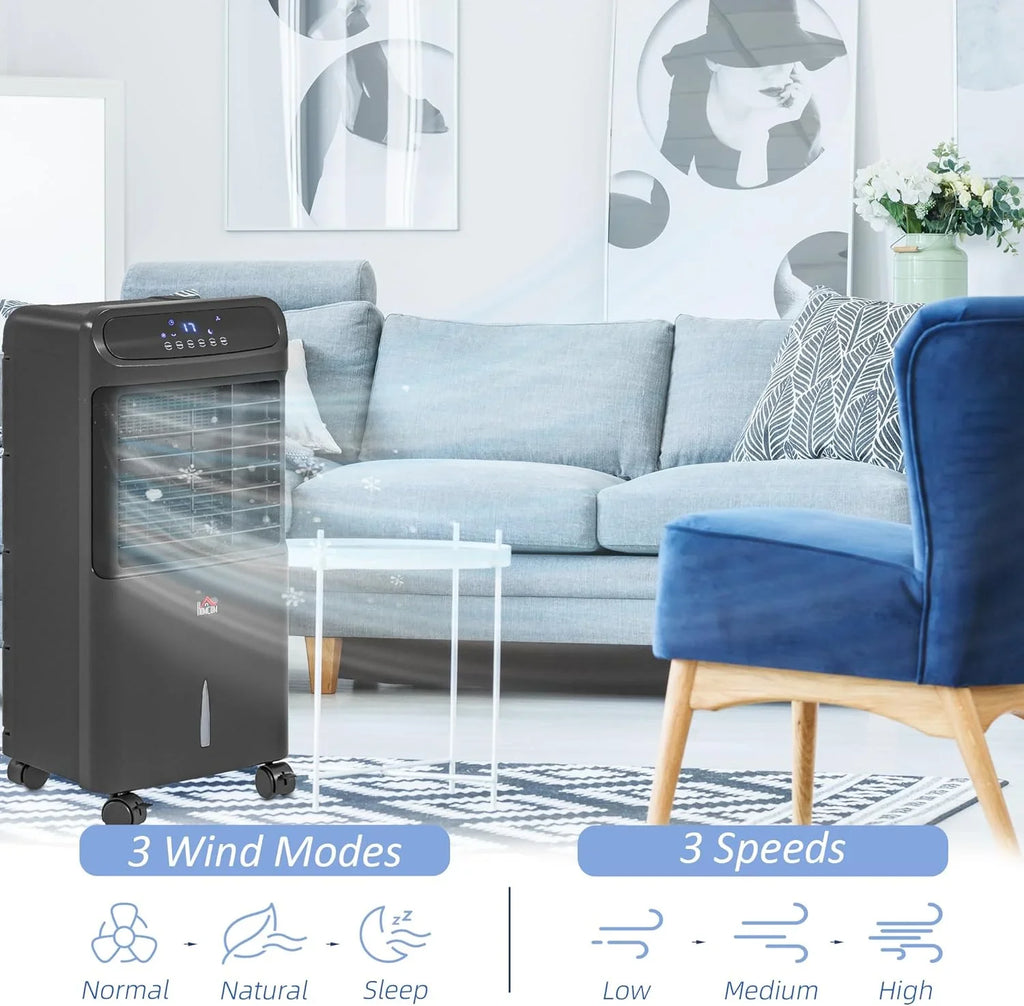 Water for 32" Unit LED Office, Evaporative Tank 3-In-1 Cooler, Fan HOMCOM Water Conditioner Humidifier Timer, Ice Mobile Home Bedroom, with 3.2gal Cooling Oscillating, Black Display, Air Remote,
