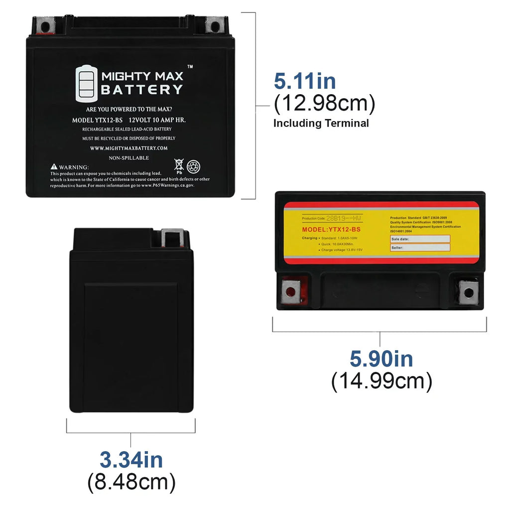 Z Pack with Battery GSX-R1000, Suzuki compatible YTX12-BS 12V 2 Replacement 01-04 - 10Ah