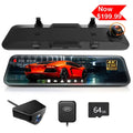 Card Mirror Cam, Cam Camera, and 4K 2.5K & WDR, with Dash Dash WOLFBOX Dash 64GB for GPS Camera Rear View Car Free 12" Night Mirror Vision, Front Rear Rearview
