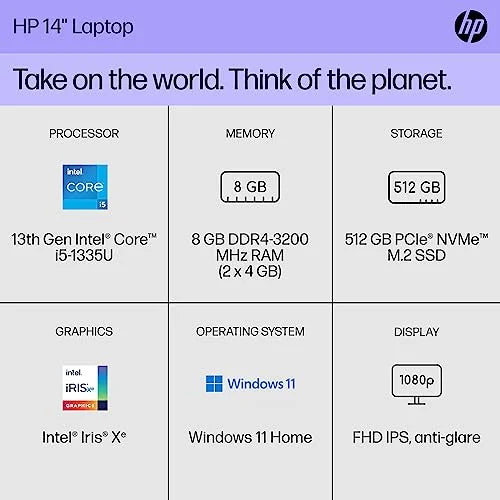Generation Home, 11 i5-1335U, 14 Xe Iris Core RAM, inch SSD, Intel (2023) 8 Laptop, 512 14-ee0010nr Display, Intel HP Windows GB Graphics, FHD GB 13th