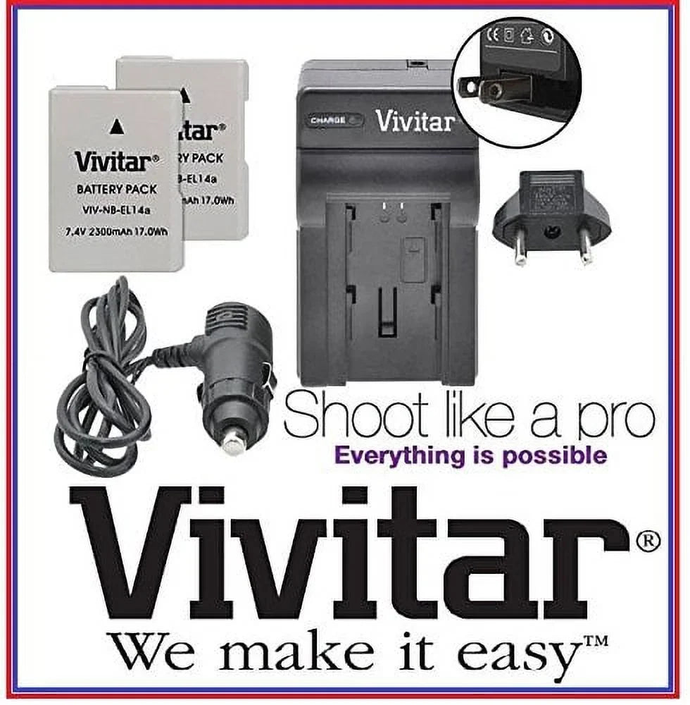EN-EL14a Charger Battery mAh Vivitar Li-Ion & 2-Pc 2300 D3400 Super Nikon For Hi