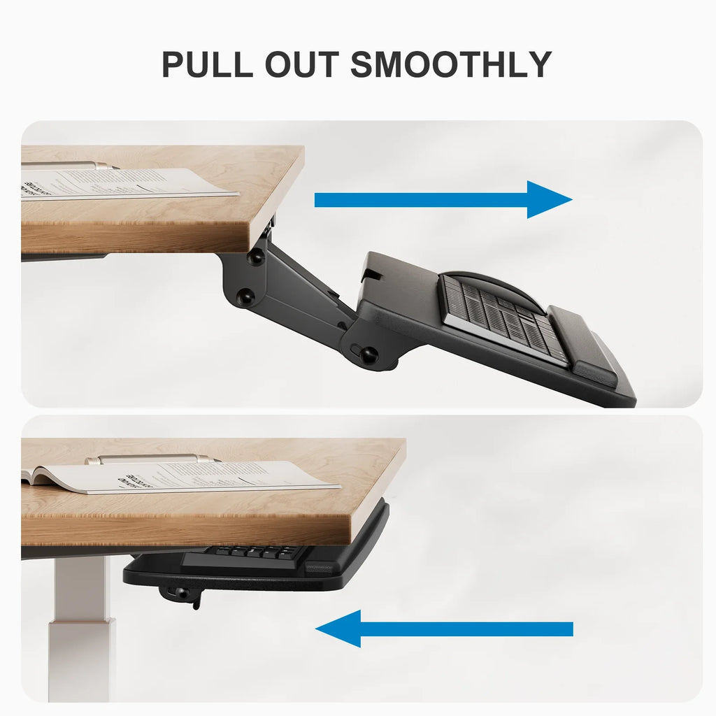 Adjustable, Black & Sliding Tray,25" Keyboard x 9.8" Mouse