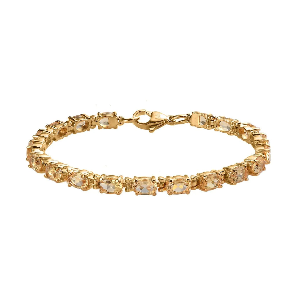 Ct Citrine Gifts Size for Bracelet Plated LC Yellow 7.25" Gold Stainless Oval Women Steel Shop Ion 7.38 Birthday Jewelry