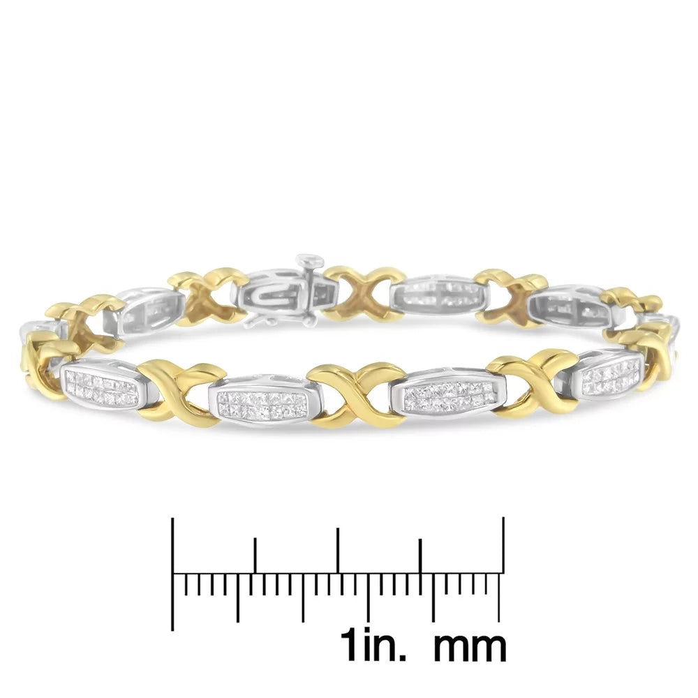 Diamond Carat 2 and X-Link SI1-SI2) Gold Bracelet White Invisible-Set (G-H, Tennis Yellow TDW 14K