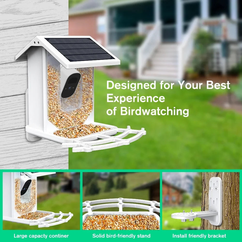 1080P with Control Bird Auto APP 2.4G Panel, House, Species, Wi-Fi Bird Capture Bird Smart Solar Identify ZUPOX Feeder Camera Videos AI Bird HD & Camera, White