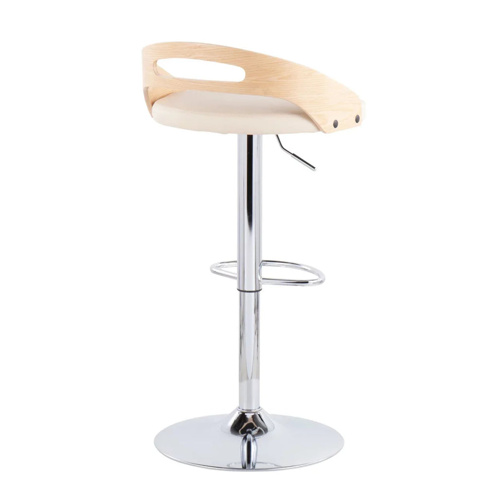 Natural Modern Leather In Cream Wood Mid-Century Adjustable Barstool Faux Swivel Cassis With And