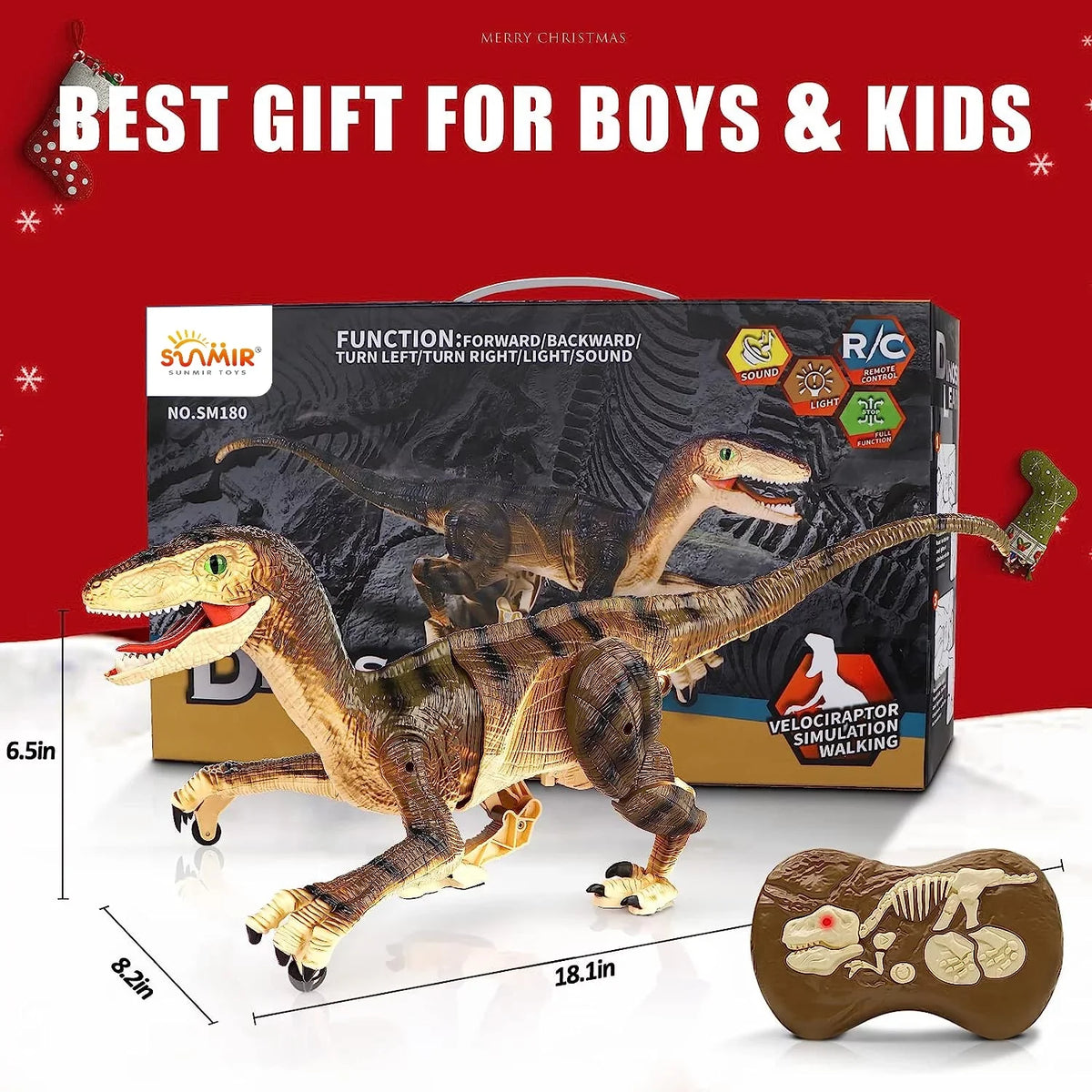 Boys Age Remote Old Dinosaur 3-5, RC for with - Toys Dinosaur T-Rex Lights Years Brown 5-7, JBee Robot Ctrl Gifts 8-12 Control and Girls Toy Kids Walking Sounds Boys for