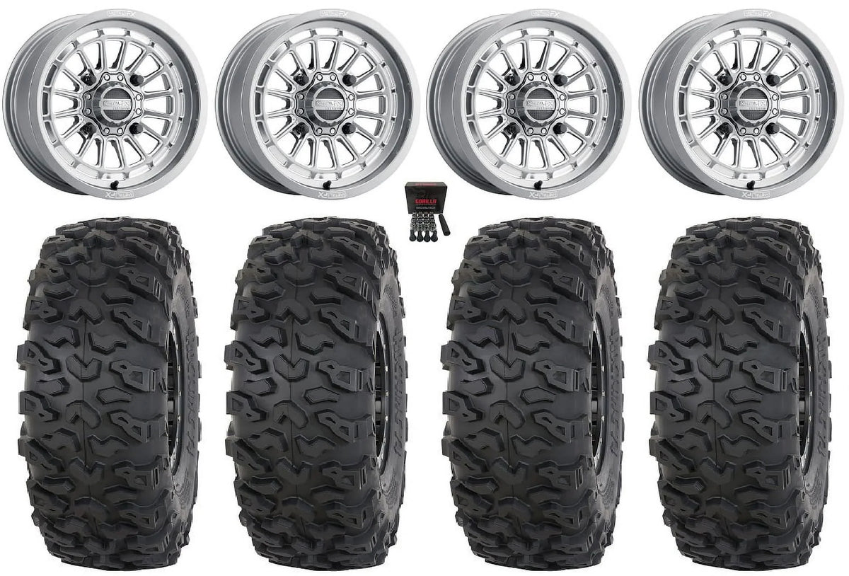 T4 Gm Maverick 15" Talon MetalFX 30" Cut Honda Can-Am X3 1000 / Pioneer / Roctane Contrast Tires Delta Wheels