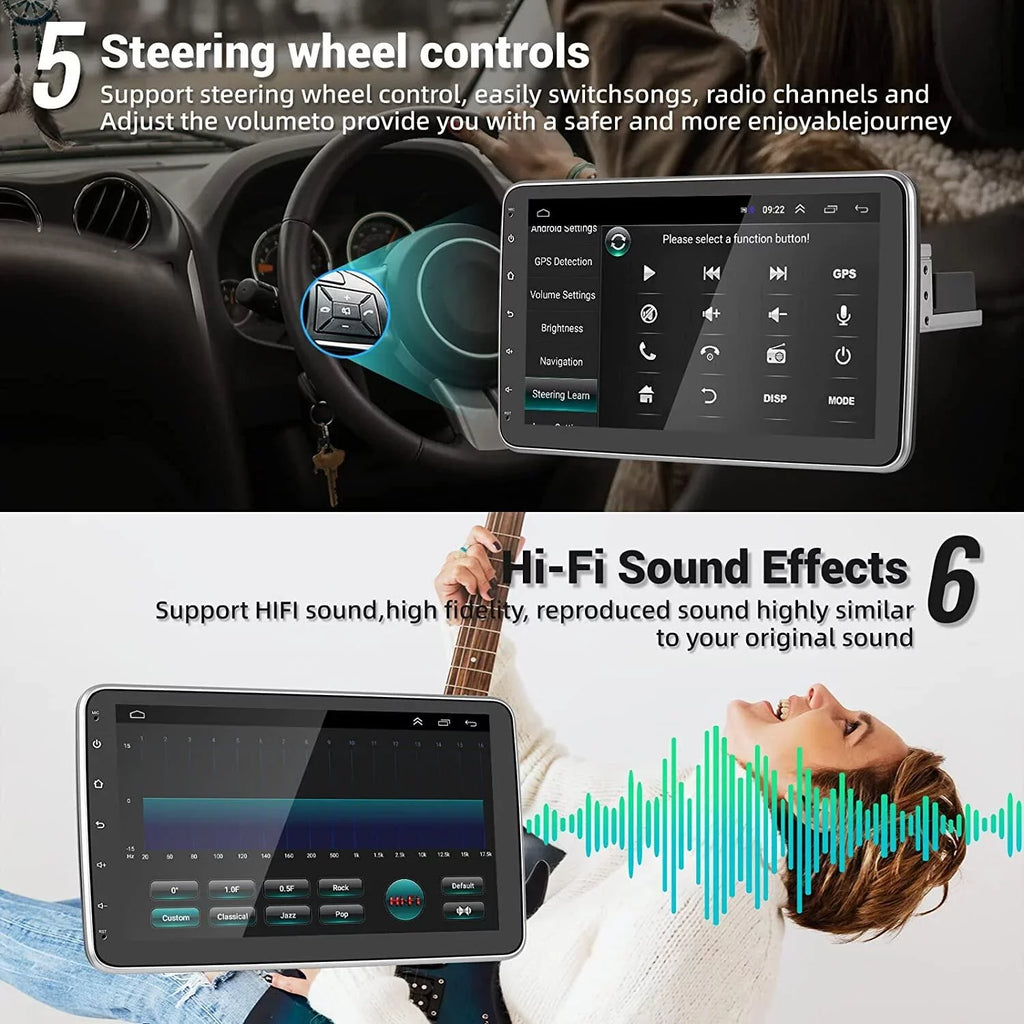 Stereo Android 180°Rotatable Podofo Wireless WIFI Android Camera FM HD AHD Vertical 1080P Bluetooth, GPS New 13 10.1'' Radio Carplay 1+16G Auto Din 1 Screen Car Single
