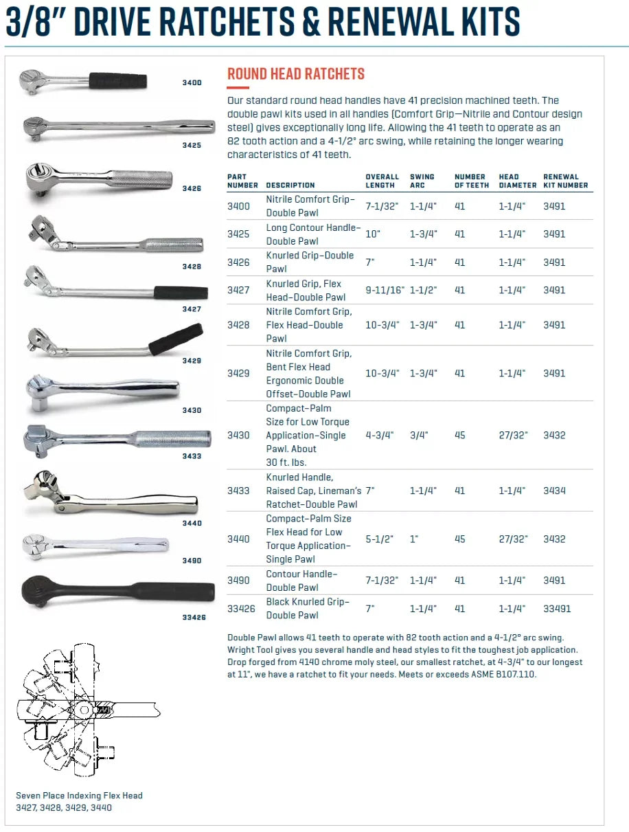 NITRILE GRIP D TOOL WRIGHT 3/8" 400 SERIES RATCHET 7" 3400