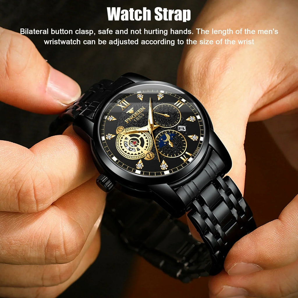 Steel Stainless Waterproof Wristwatch Classic Watch Men's Quartz Luxury Luminous