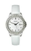 Watch Brushed Women's Leather Silver-Tone #SXDF93 Seiko Dial