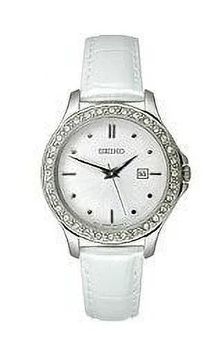 Watch Brushed Women's Leather Silver-Tone #SXDF93 Seiko Dial