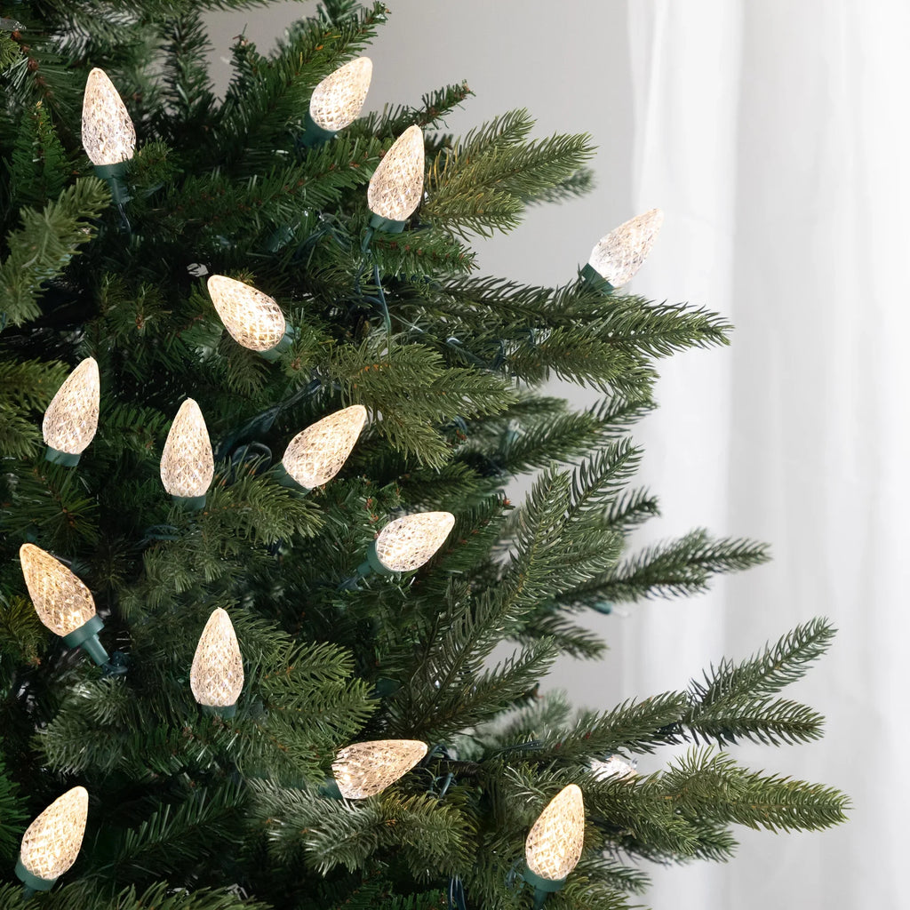 Warm 100ct Northlight Faceted C9 White Wire 66ft Christmas Green Lights, LED
