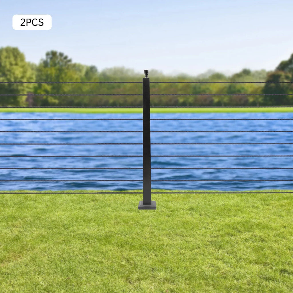 Two Concrete Post Railing Level System Sides Steel Cable Wood Deck Level Railing Pre-Drilled Post Square 36''x2''x2'' Stainless Cable Fence for