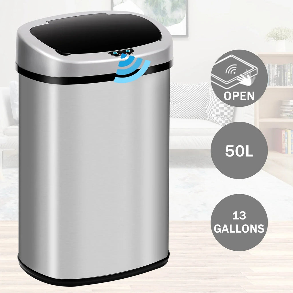 Lid, Can Anti-Fingerprint Touch-Free Kitchen Home, 13 Mute Stainless NiamVelo Gallon Sensor, Can with Automatic Bin for Waste & Designed Garbage Silver Trash Motion with Steel Office