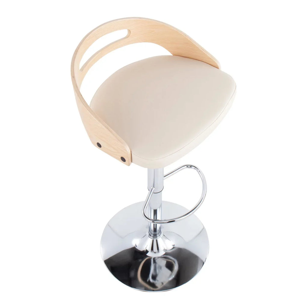Natural Modern Leather In Cream Wood Mid-Century Adjustable Barstool Faux Swivel Cassis With And
