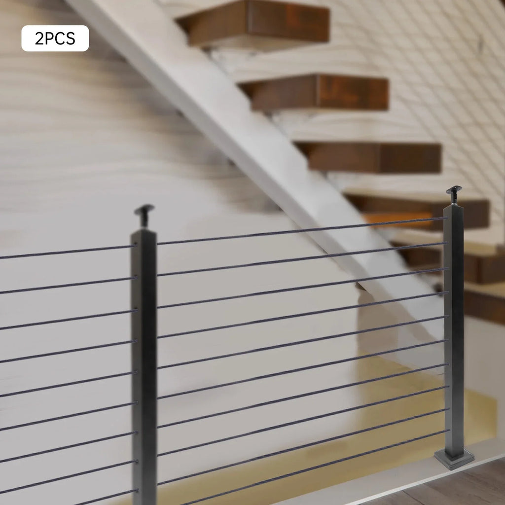 Two Concrete Post Railing Level System Sides Steel Cable Wood Deck Level Railing Pre-Drilled Post Square 36''x2''x2'' Stainless Cable Fence for