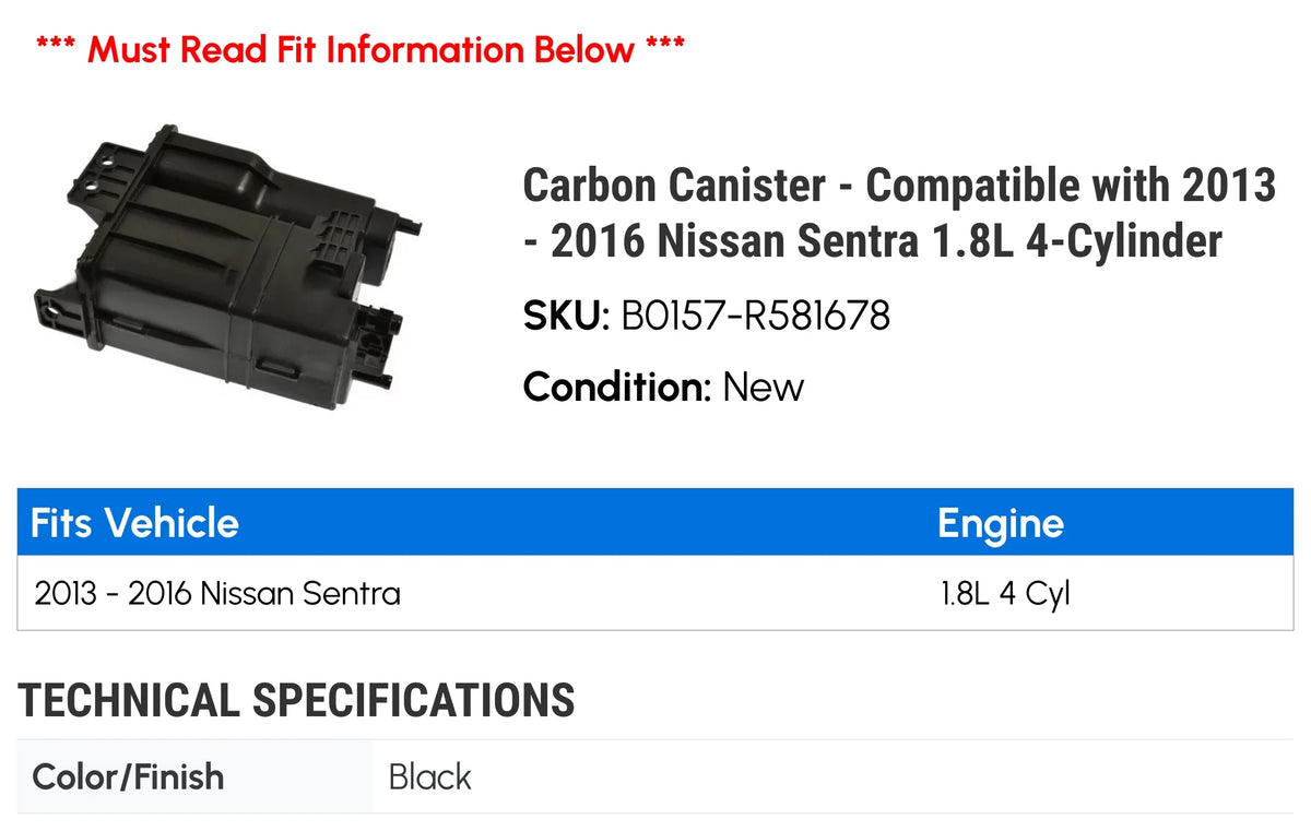 2016 Carbon 1.8L 2014 2013 Compatible Nissan Canister 2015 with - 4-Cylinder Sentra -