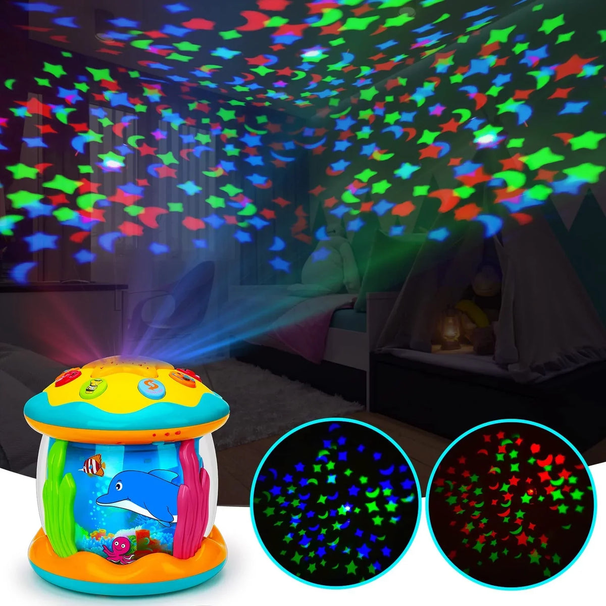 Musical Time to 4 Learning Baby Light Tummy in Toys 12 ISHANTECH Months Toys 6 Ocean Rotating Crawling Projector 1 Up
