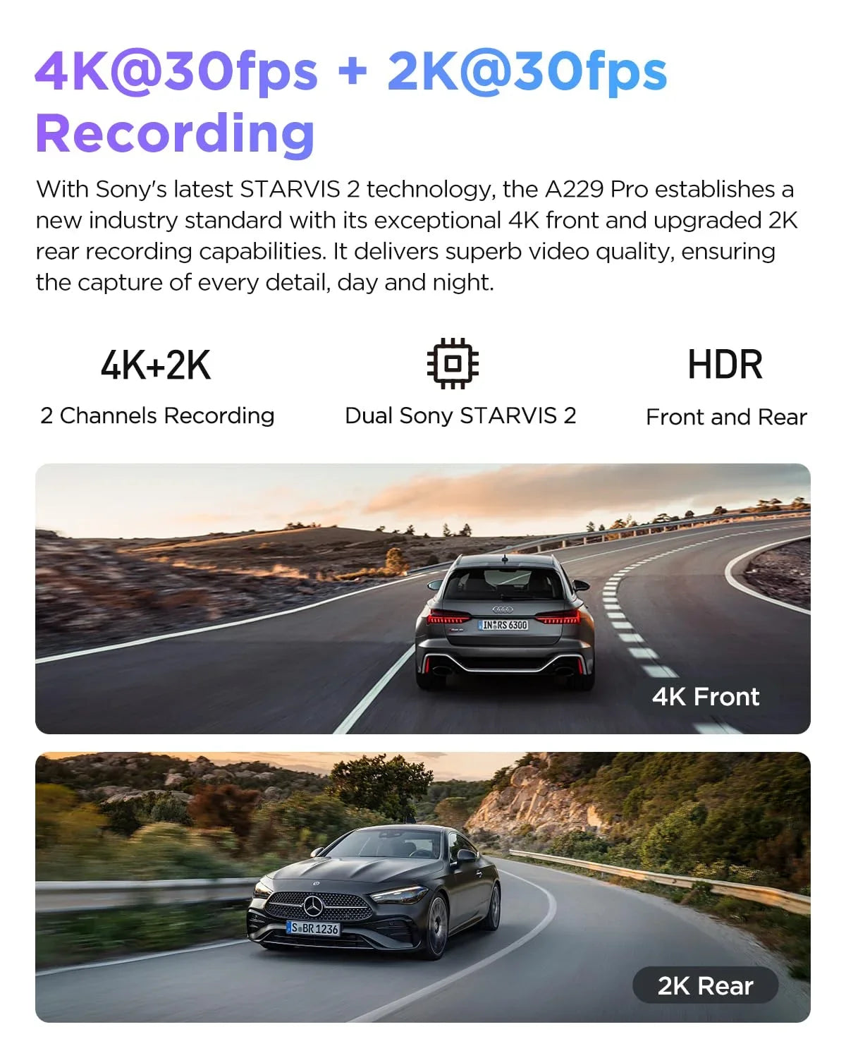 VIOFO Dual 2CH Rear A229 IMX678 lb 2 4K+2K Pro IMX675 2 Camera & Front with Car Dashcam STARVIS GPS,