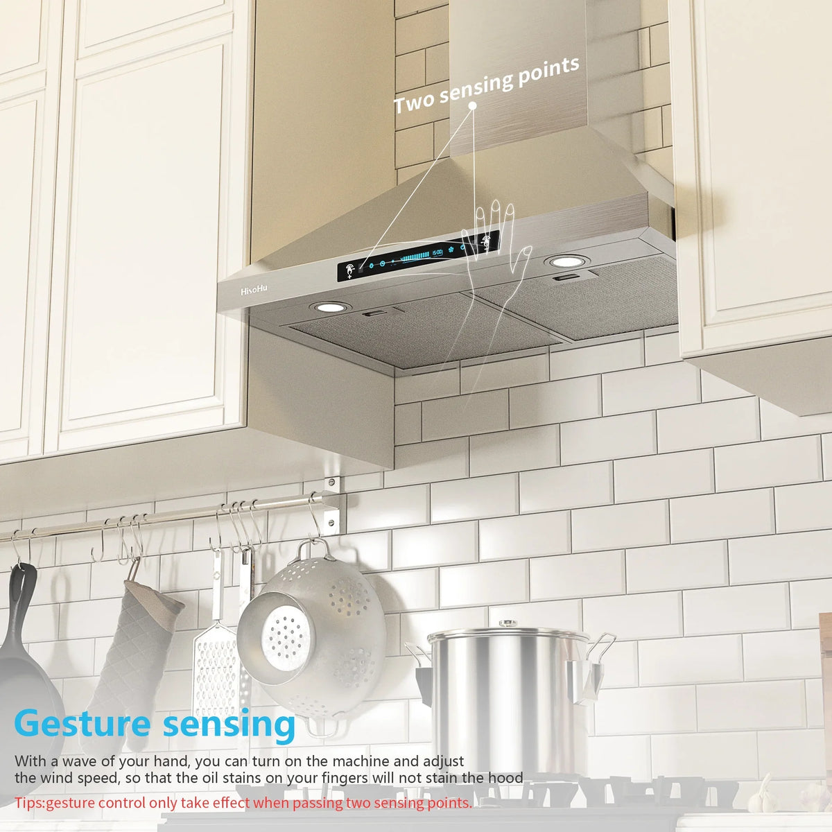 with HisoHu Stainless Vent CFM Kitchen Mount 4 Convertible Range Speed LED Hood Hood Inch Hoods Gesture Duct, Steel lights(A02-36") Ducted/Ductless 780 Dimmable Hood, Sensing Exhaust 36 with Wall