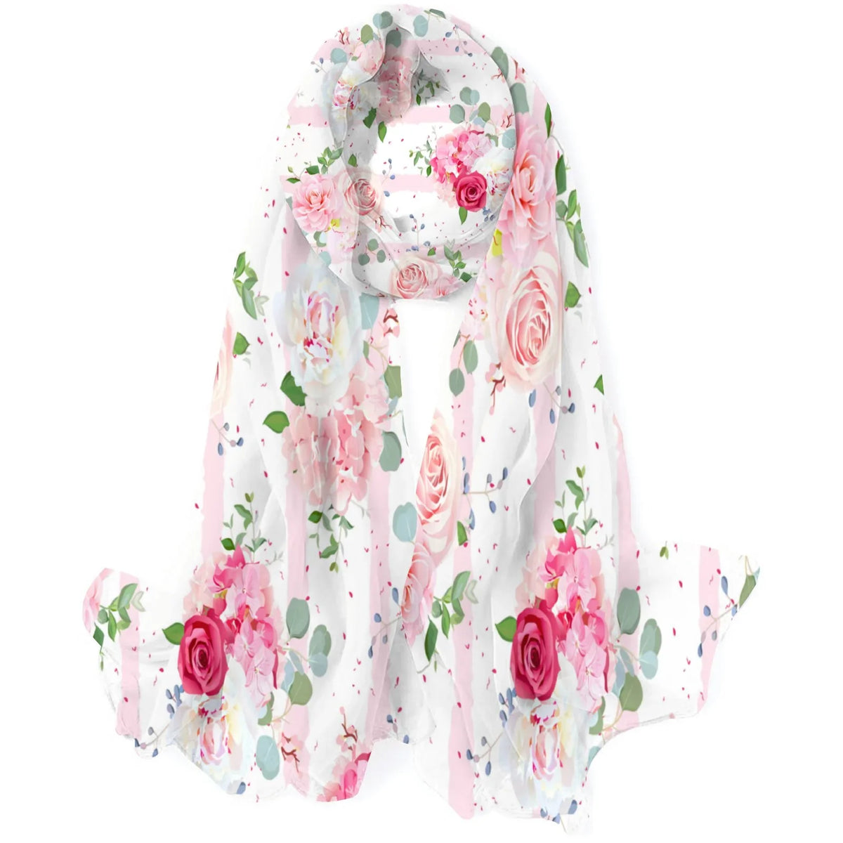 Oblong Wraps Wraps Red Long Sunscreen and for Rose FREEAMG Scarf Women Pink Neck Large Packed Hair Gift Headscarf Shawls Silk