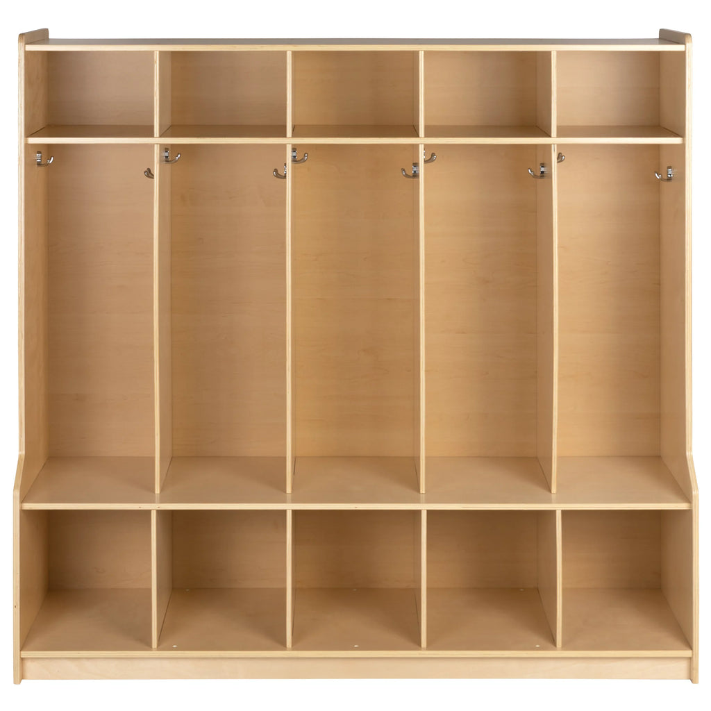 5 Design BizChair Locker Cubbies, Wooden Friendly and Storage Organizer Bench, 48"H School Coat 48"L - with Kid x Section Hook-Safe, (Natural)