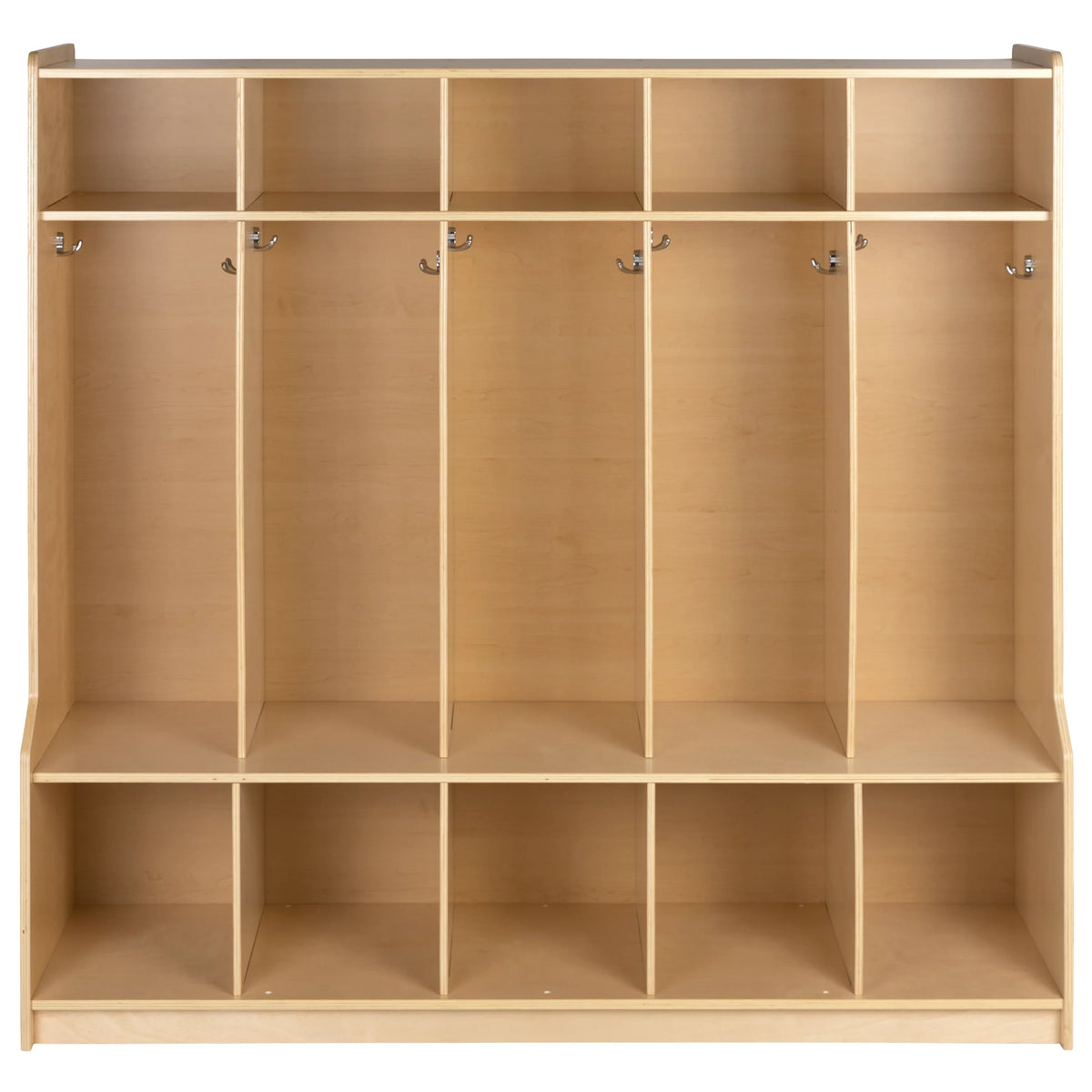 5 Design BizChair Locker Cubbies, Wooden Friendly and Storage Organizer Bench, 48"H School Coat 48"L - with Kid x Section Hook-Safe, (Natural)