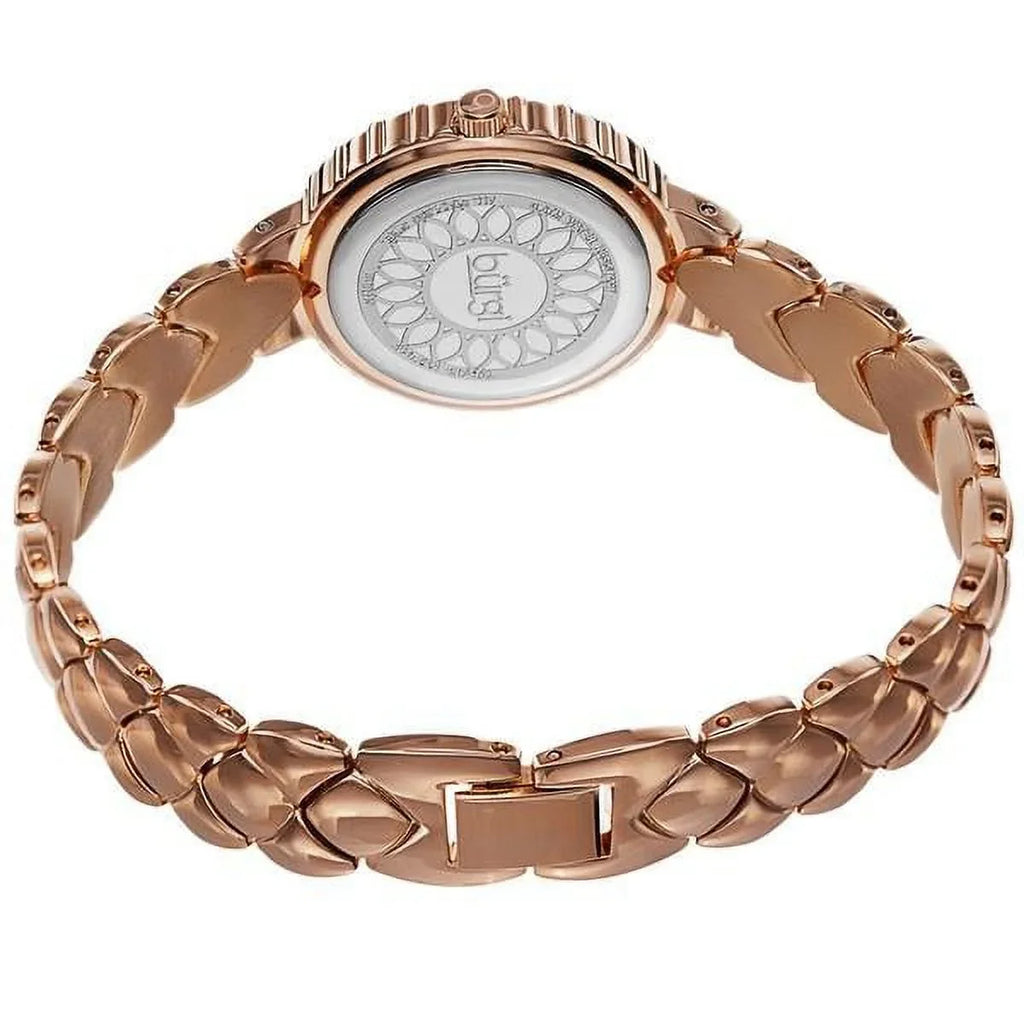 White Gold and with Crystal Bracelet BUR113RG Rose Rose Accented Women's Quartz Gold Mother Dial Watch Swiss Pearl of