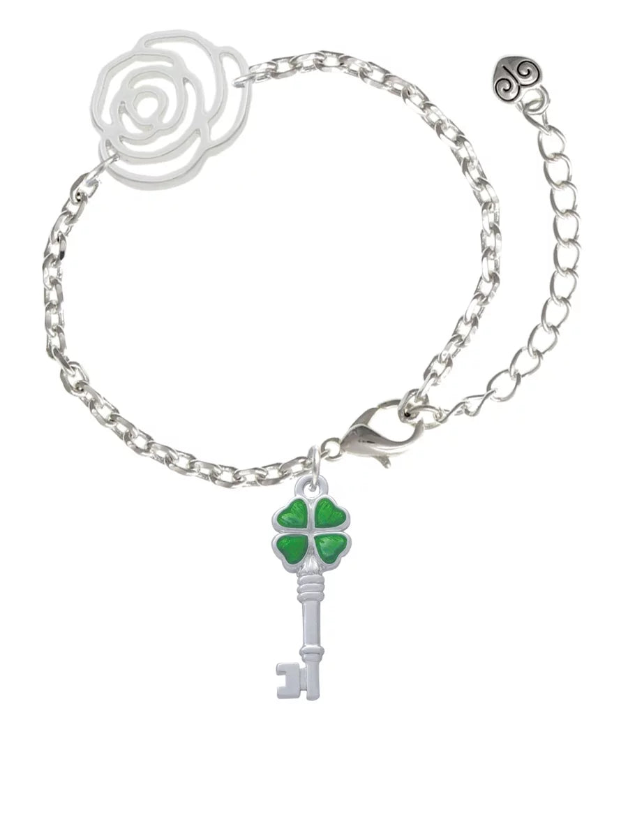 Green Clover Extender Translucent 6.75"+2" Bracelet, Chain Silver-tone Silvertone Lucky Leaf Link Four Key Delight Jewelry Flower