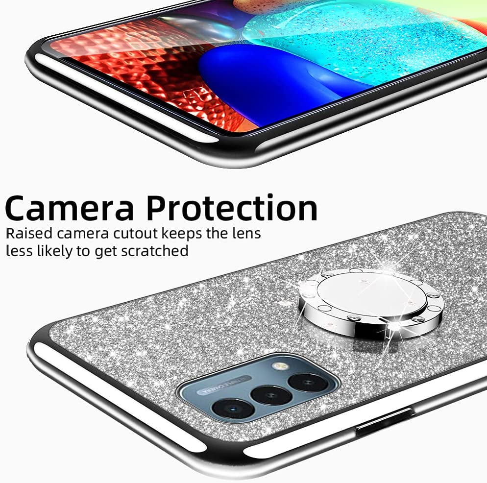 Girls Kickstand, Cute Phone TPU Slim N200 Ring Women 1+Nord Glitter case Silicone Rhinestone Nord Bumper N200 5G Stand Diamond Luxury Case Oneplus Case nancheng Bling for 5G for for with (Silver)