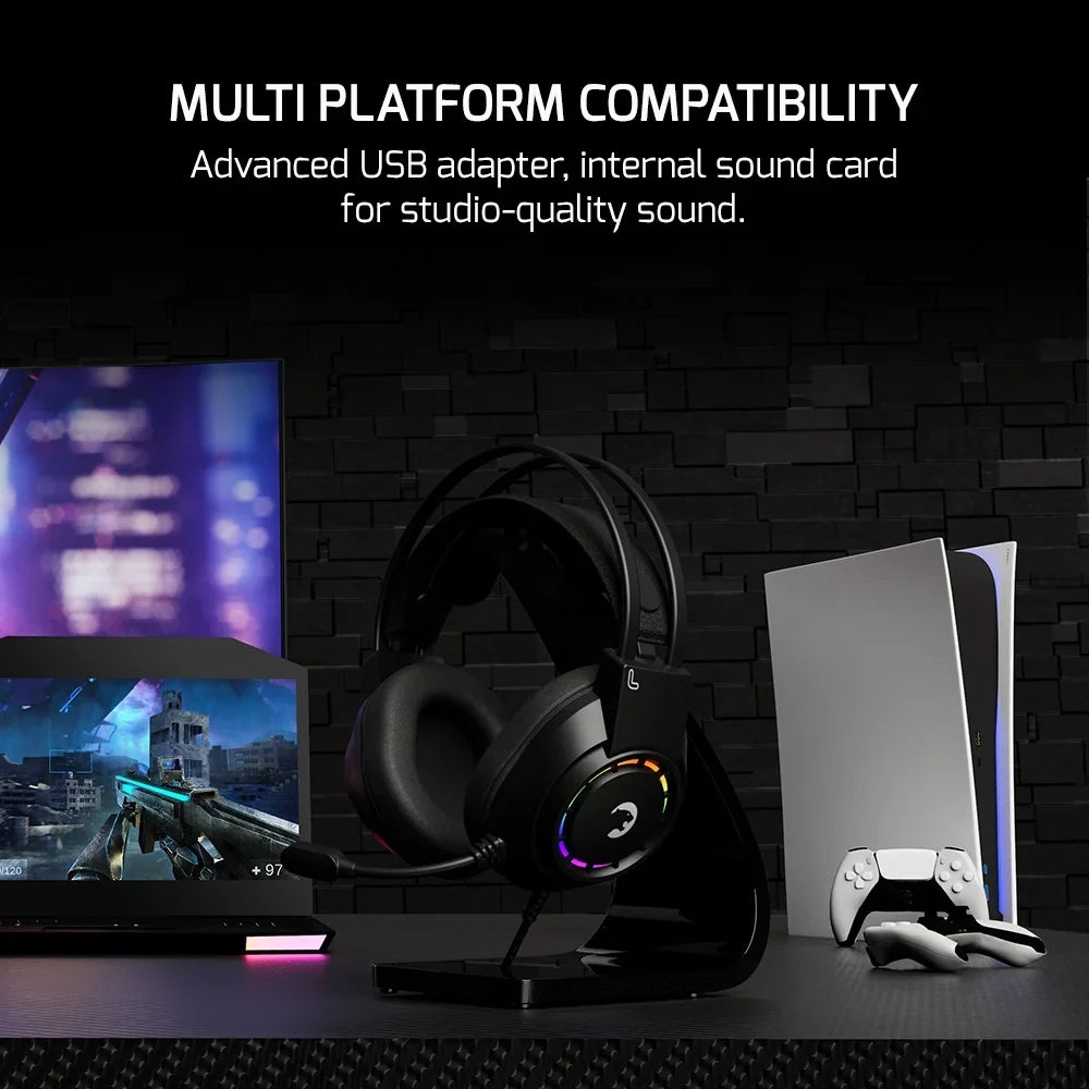 '- Black Virtual with Wired Sound, PS4, Noise Gaming 50MM for Audio, Headphones Mic 7.1 360 GAMEPOWER PC, Spatial Led Design, USB Drivers, Surround Voldon Comfort Headset Cancelling Playstation, PS5,